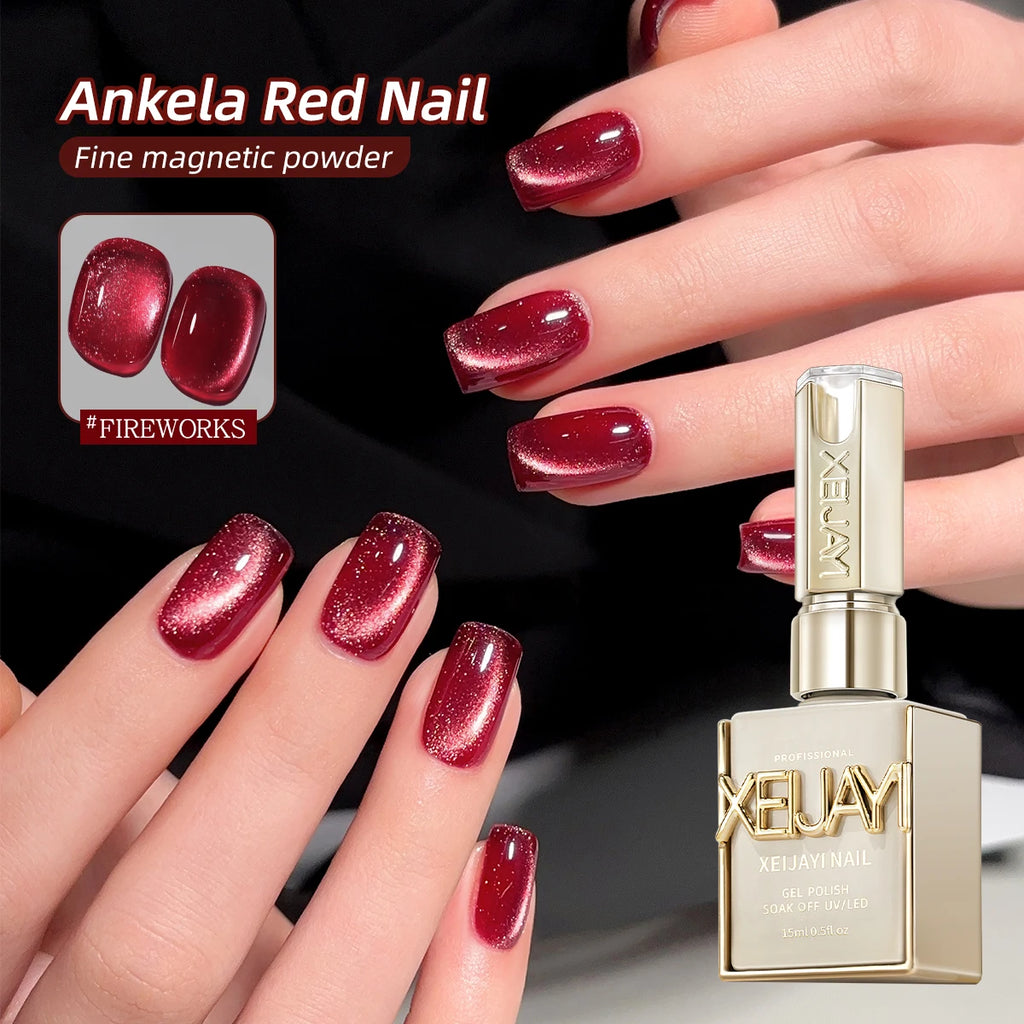 15ml Ankela Red Series 2 Colors Cat Eye Magnetic Gel Nail Polish Starter  Nail Gel Polish Suitable For New Year