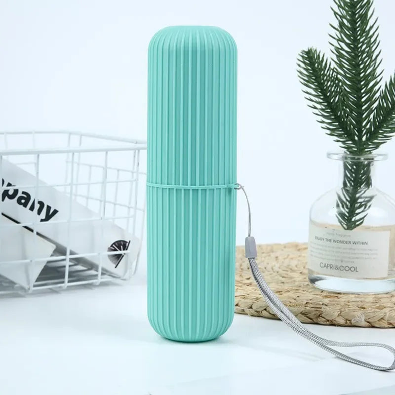 Portable Travel Toothbrush Box Vertical Striped Mouthwash Cup Toothpaste Tube Organizer Toothware Storage Case for Bathroom & Ou