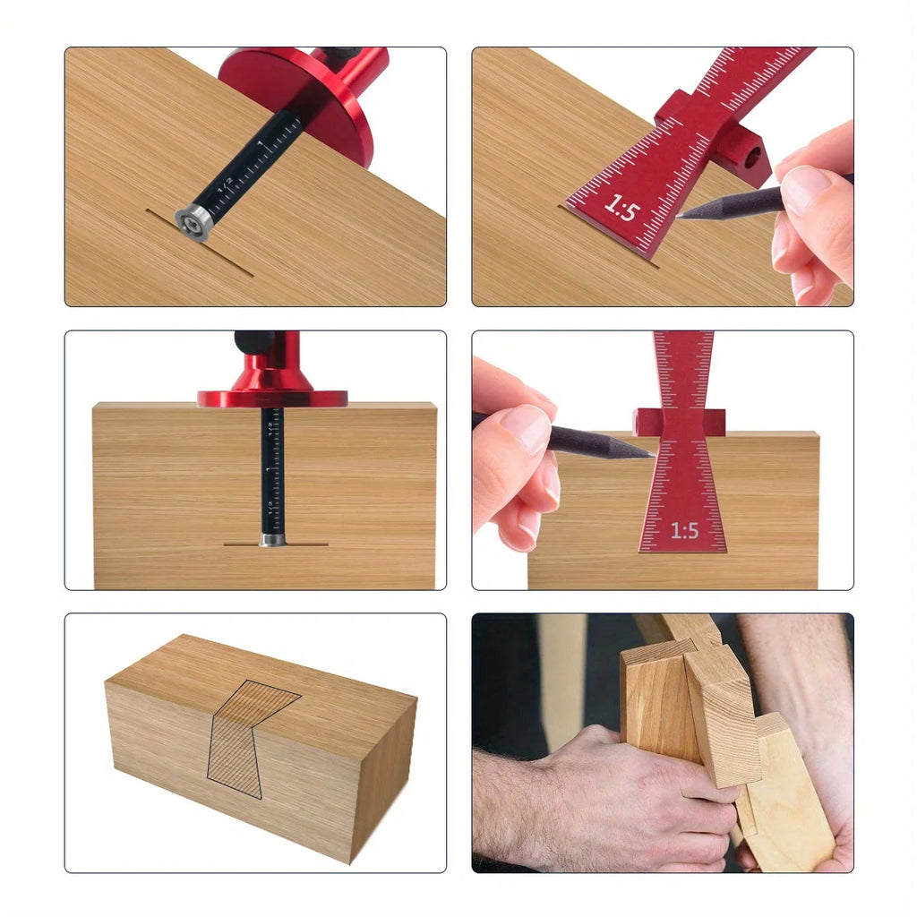 Bearing Wheel Cutter for Soft Wood ,Inch/MM Scale Ruler, Marking Gauge Dovetail Jig 1:5 1:8 Guide Aluminium Alloy Scribing Tool
