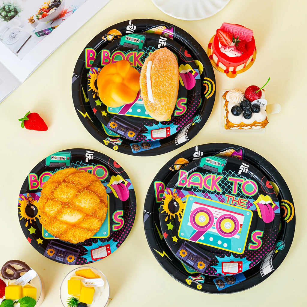 10/25/50pcs 90s Retro Disposable Paper Plates, Back to The 90s Party Tableware Supplies