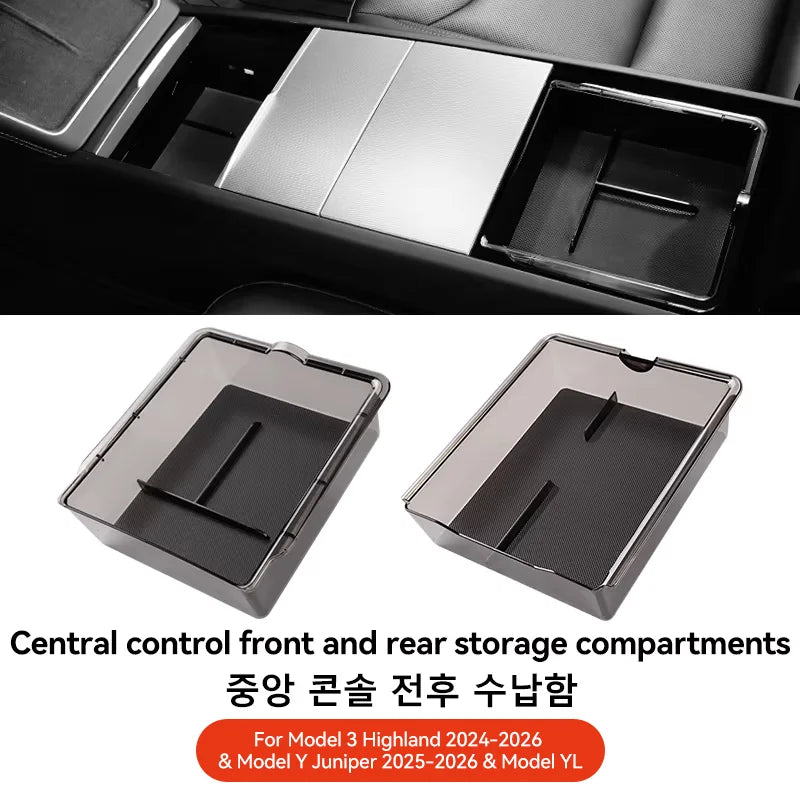 For Tesla Model 3/Y/YL Highland Juniper 2026 Center Armrest Hidden Storage Box Cup Holder Console Organizer Box Accessories