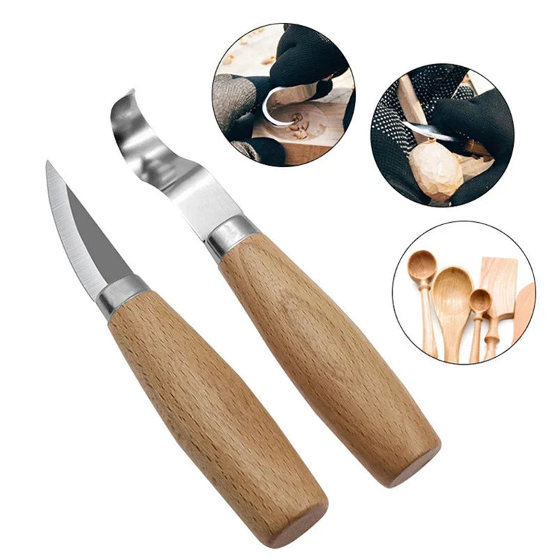 Wood Carving Tools Set Whittling Knives Hook Knives, Ergonomic Wood Spoon Carving Kit, Durable Curved Design