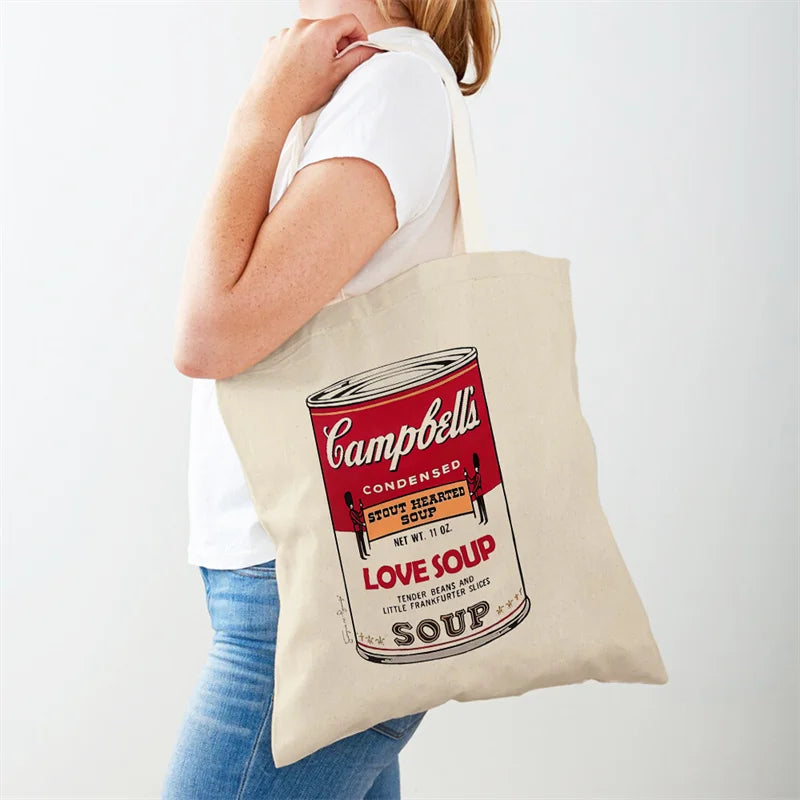 Vintage Art Andy Warhol Women's Shoulder Bag Eco Shopping Bag Casual Women Canvas Tote Flower Abstract Printing Handbag Gift