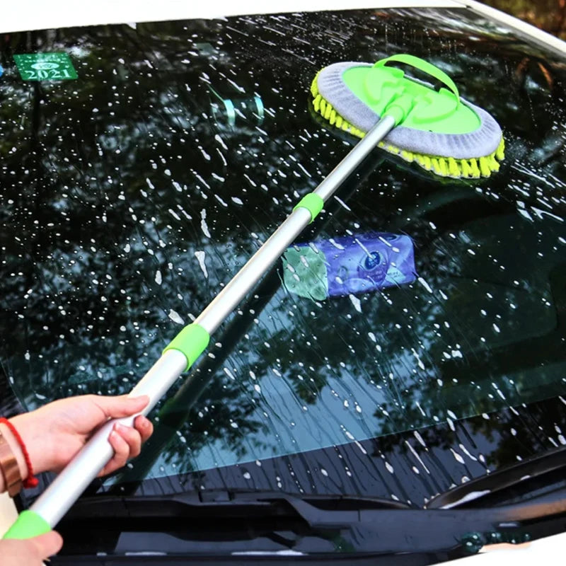 Telescopic Car Wash Mop Brush Long Handle 180° Rotatable Auto Chenille Microfiber Broom Car Roof Window Detailing Cleaning Tool