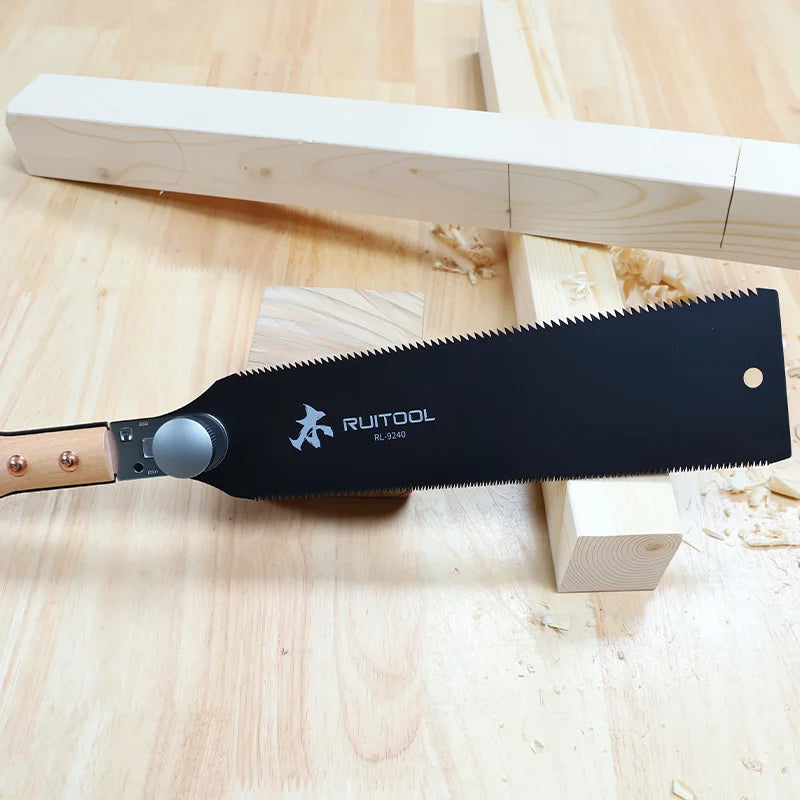 Dual Sided Japanese Pull Saw Non Stick Teflon Coating Wooden Grip Ryoba Hand Saw for Smooth Cutting Tenons Carpentry Projects
