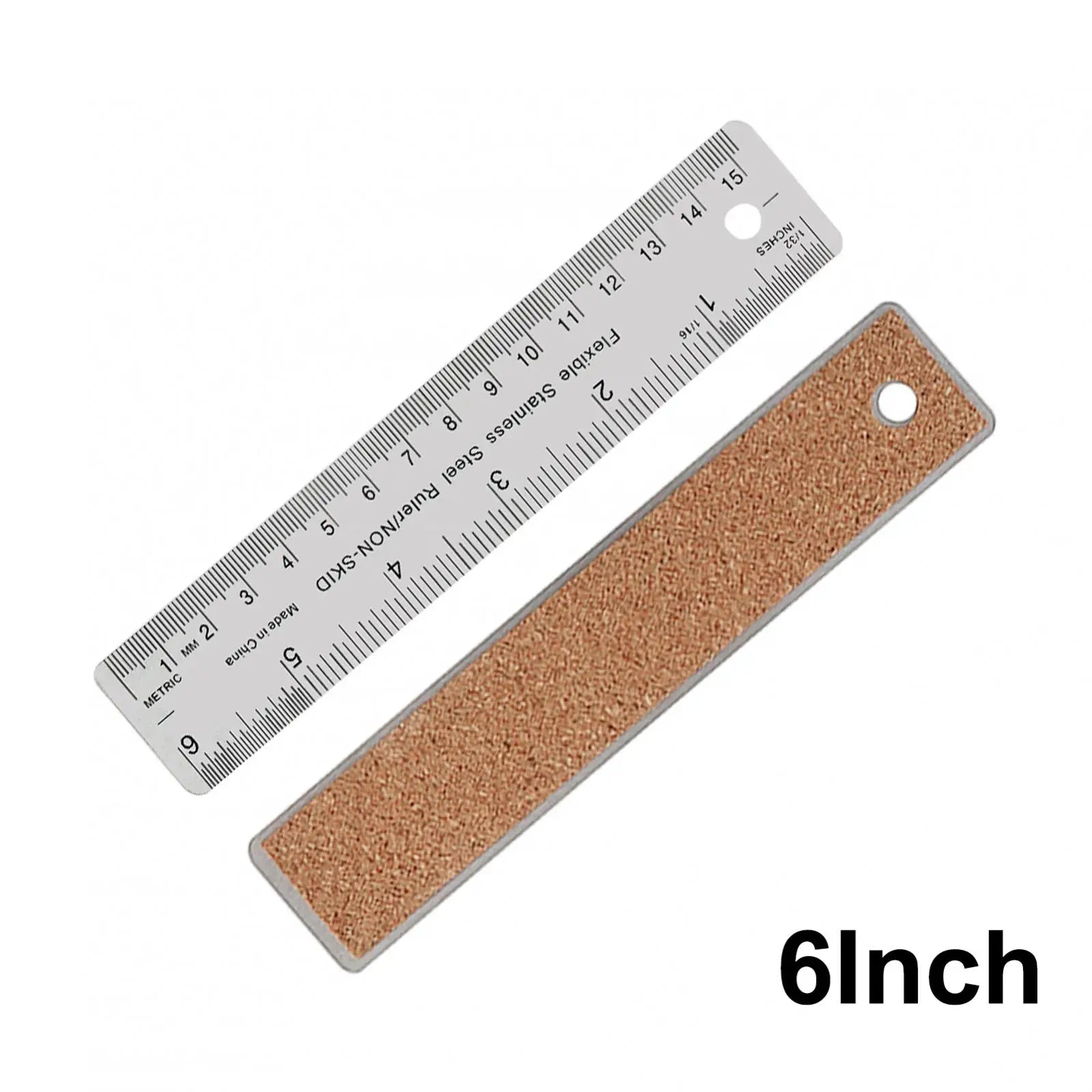 6/ 12 /18 Inch Optional Stainless Steel Metal Ruler with Cork Backing, Inch and Centimeters Non-slip Rulers Measuring Tool