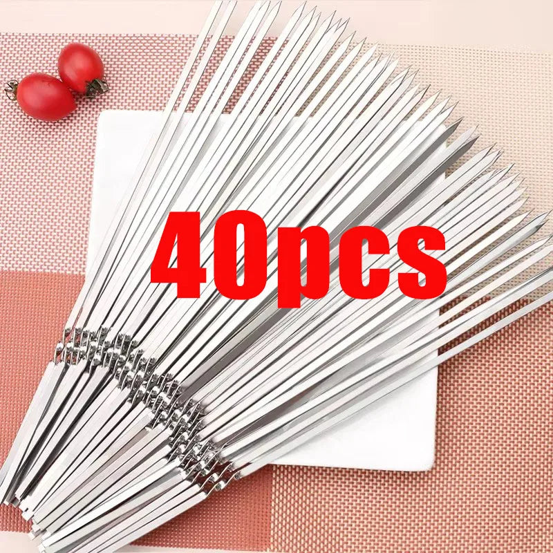 10-100pcs Reusable Stainless Steel Barbecue Skewers BBQ Needle Anti-skid Barbecue Meat Sticks Home Outdoor Camping Picnic Tools