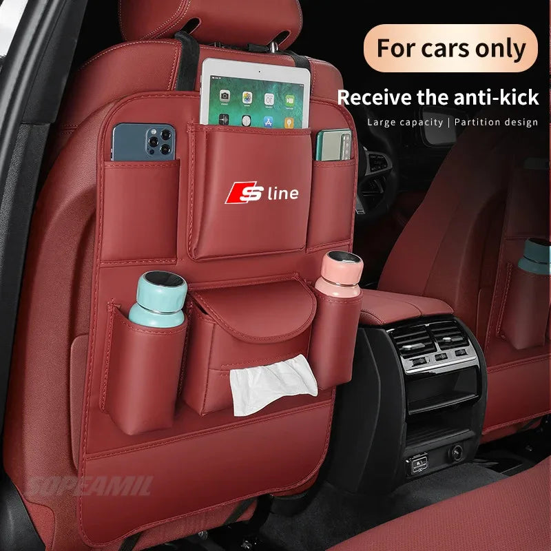 Audi Sline A3 A4 A5 A6 A7 A8 Q3 Q5 Q7 Q8 RS3 RS4 S3 S4 Car Seat Back Multi-pocket Storage Bag Seat Rear Anti-wear Anti-kick Pad