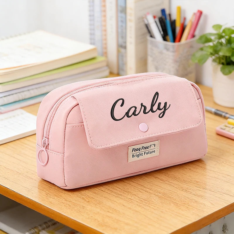 Customised Embroidery/Standard Style 2 Options, Personalized Flip-Top Pencil Case, Stationery Bag, Back-To-School Season,