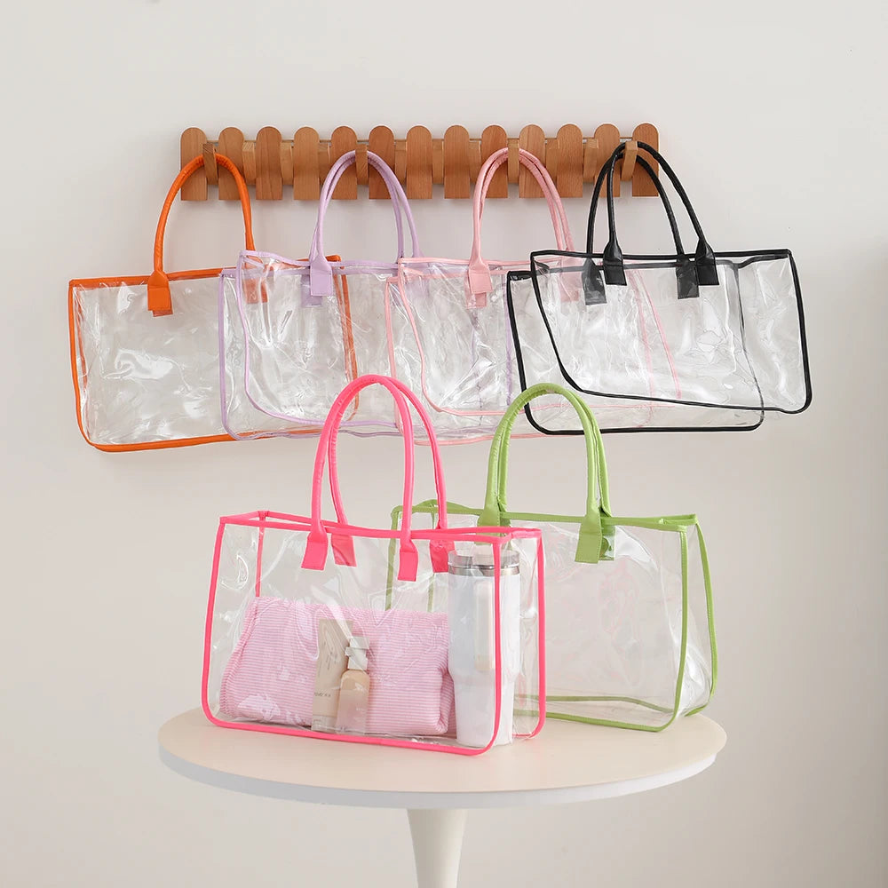Clear Beach Bag for Women Waterproof PVC Tote Large Capacity See-Through Travel Bag for Pool Gym Essentials Beach Towel Storage