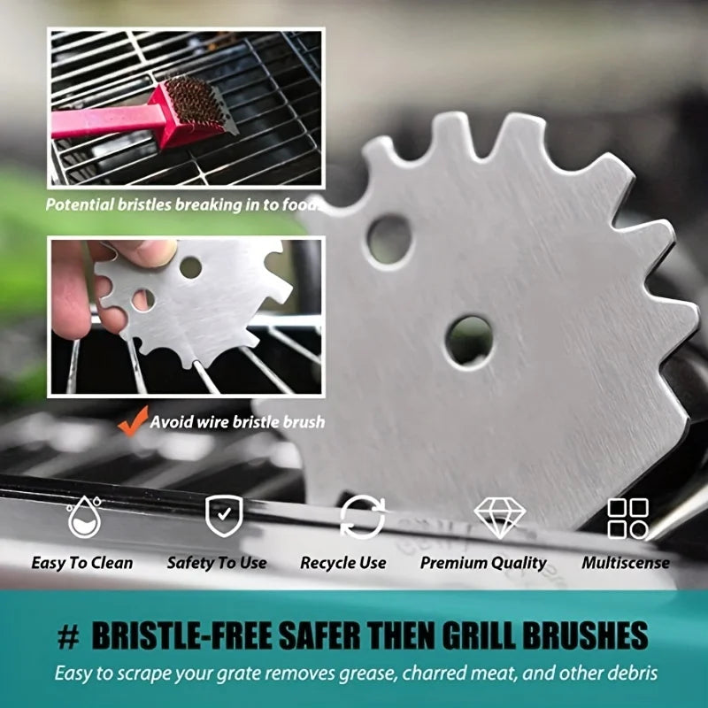 Stainless Steel Grill Scraper - 1 piece, suitable for cleaning grills and camping accessories, dishwasher washable, no bristles