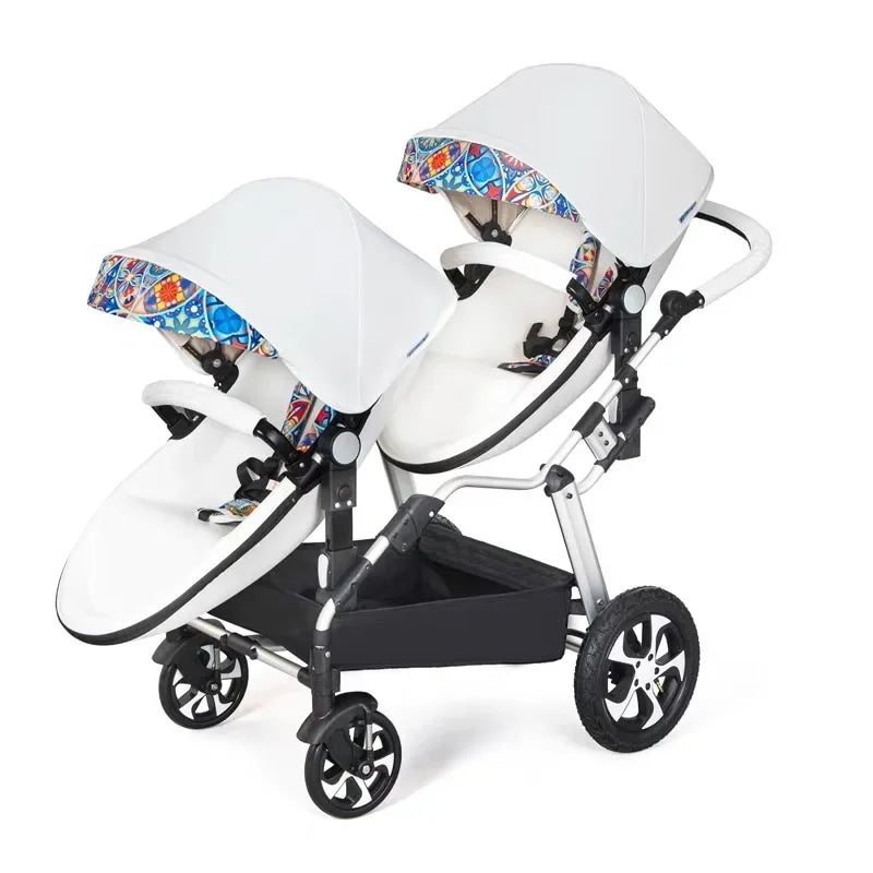 NEW Twins baby stroller 2 in 1 foldable two children PU leather waterproof stroller Double baby carriage twin strollers for 2