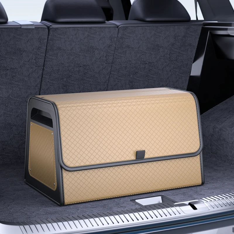 Car Trunk Organizer with 4-Point Magnetic Closure – PU Leather, Reinforced ABS Frame, Fits SUV, Sedan, and Home Use