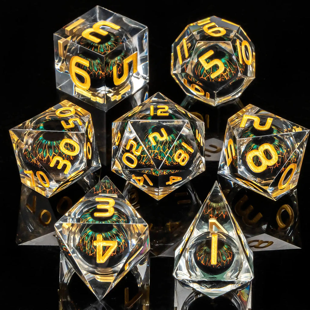 7pcs Dragon Eye D&D Dice Set DND, Sharp Edge Resin Liquid Core Dungeon and Dragon Dice, Role Playing Dice D20 D12 D10 D8 D6 D4