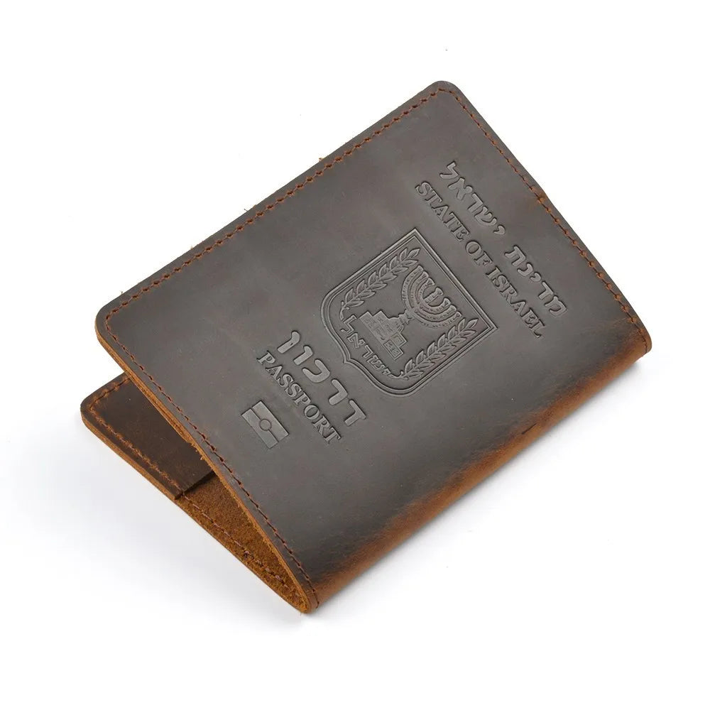 AIGUONIU Genuine Leather Israeli Passport Cover for Israel Credit Card Holder Hebrew Passport Case Unisex Travel Wallet