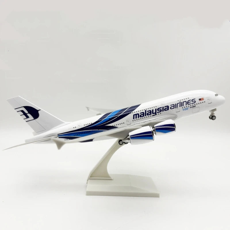 1/240 Scale Malaysia A380 Airplane Model Kit (30cm L) Diecast Resin Plane Model with Stand for Adult Aviation Toy Plane Gift