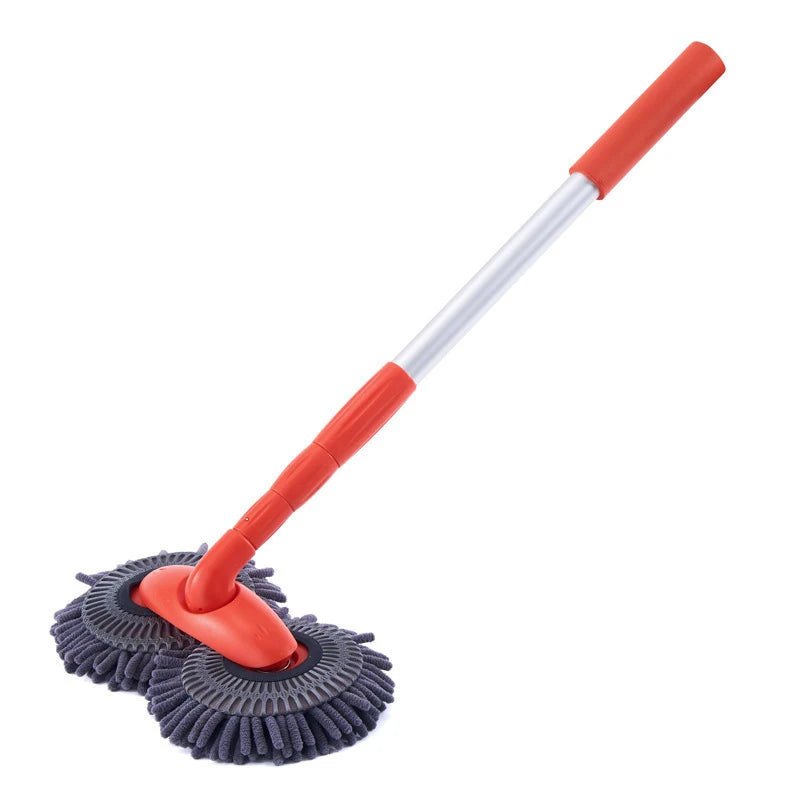 Double Brush Head Rotating Car Wash Mop Three-Section Telescopic Mop Roof Window Cleaning Maintenance Auto Supplies Accessories