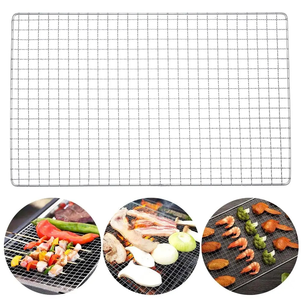 New Stainless Steel Grill Rack Grids Rectangular Nonstick Baking Cooling Rack Reusable Grilling Net Outdoor Barbeque Oven