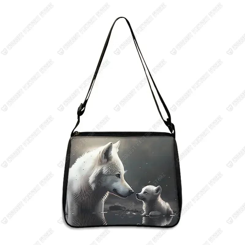 Howling Wolf Under The Moonlight Handbags Baby Wolf Messenger Bag Cool Howling Wolf Shoulder Bag Crossbody Bag Phone Holder