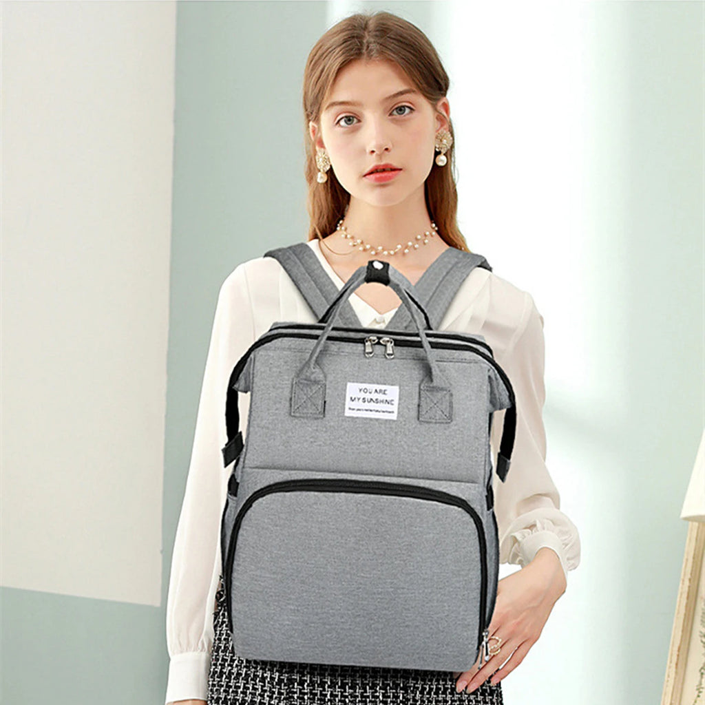 Foldable Bed Diaper Bag with Changing Station Insulated Pocket and Large Capacity Multifunctional Double Shoulder Mommy Bag