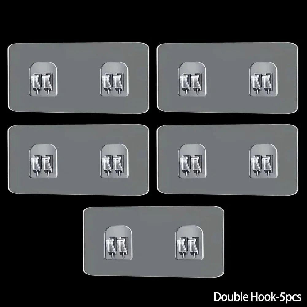 5pcs Wall Adhesive Hooks Transparent Wire Shelf Rack Hook Wall Mount Free Punch Kitchen Bathroom Non Trace Stickers Holder