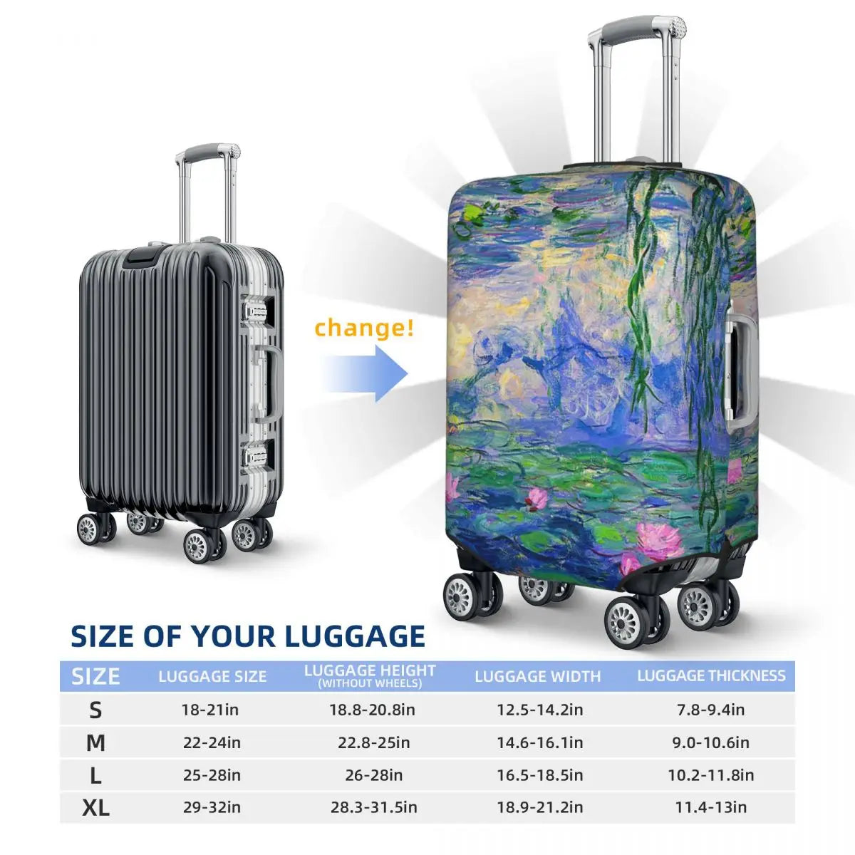 Water Lilies Oil Painting Suitcase Cover Holiday Monet Nature Elastic Luggage Accesories Business Protector