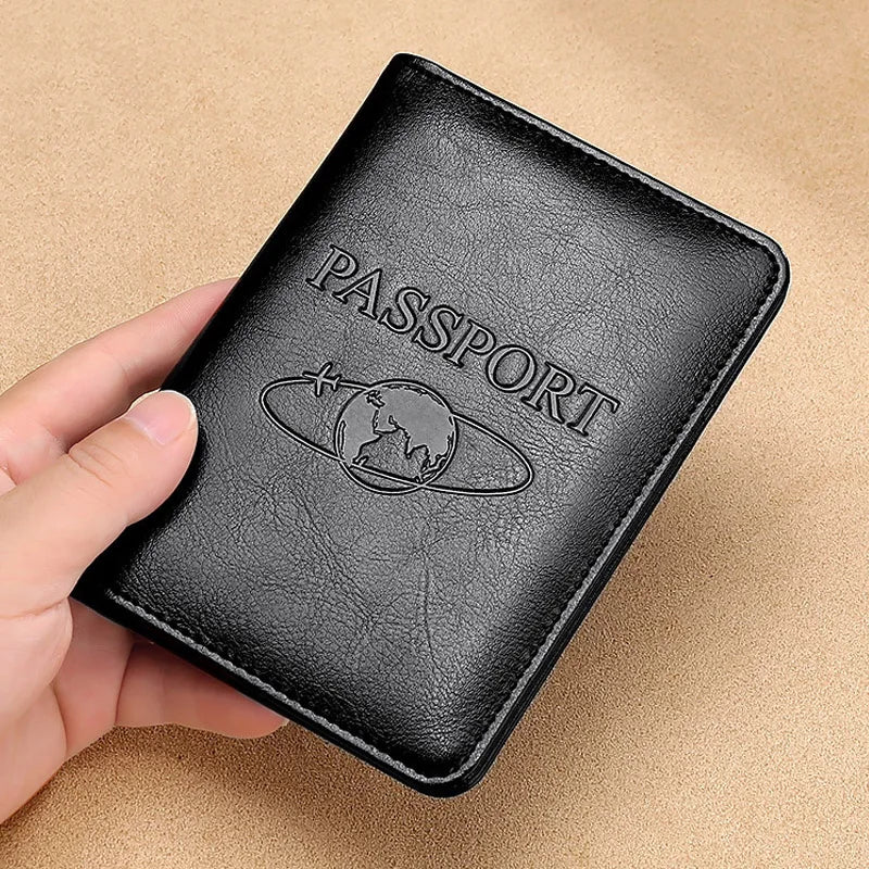 Genuine Leather Passport Holder - RFID Blocking Travel Wallet for Passport & Tickets, Multifunctional Document Case