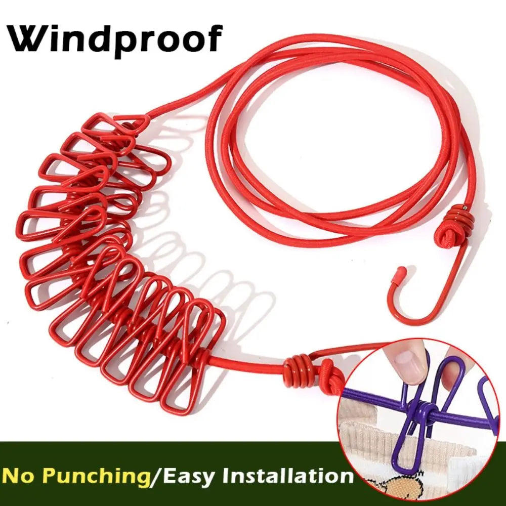 Portable Windproof Clothesline with 12 Clips Colorful Travel Clothesline Clothesline Rope Outdoor