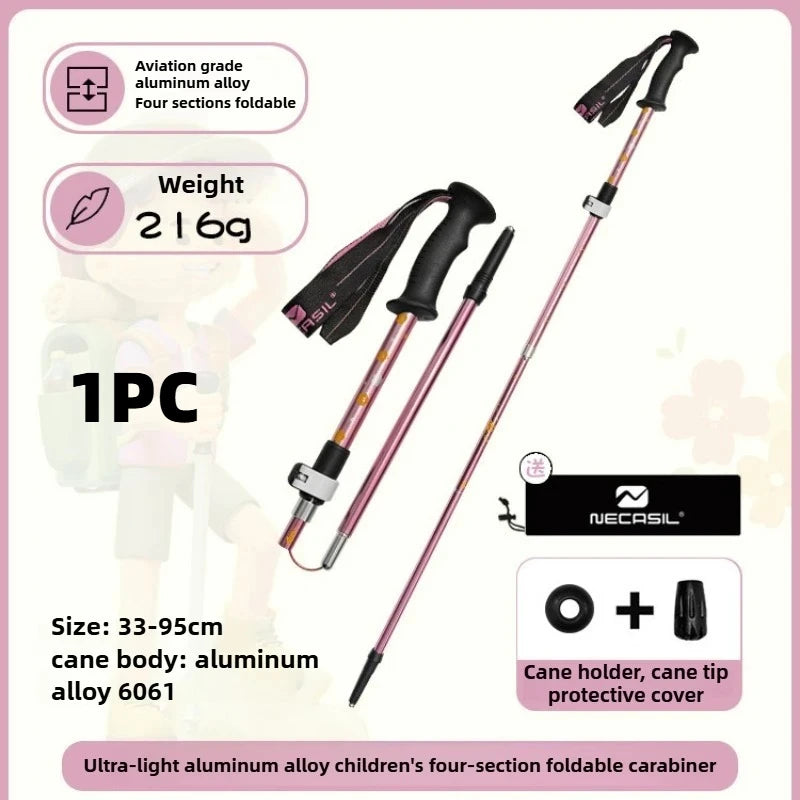 Kids Telescoping Hiking Poles - 4-Section Aluminum Alloy Folding Trekking Sticks, Lightweight Collapsible Walking Staff
