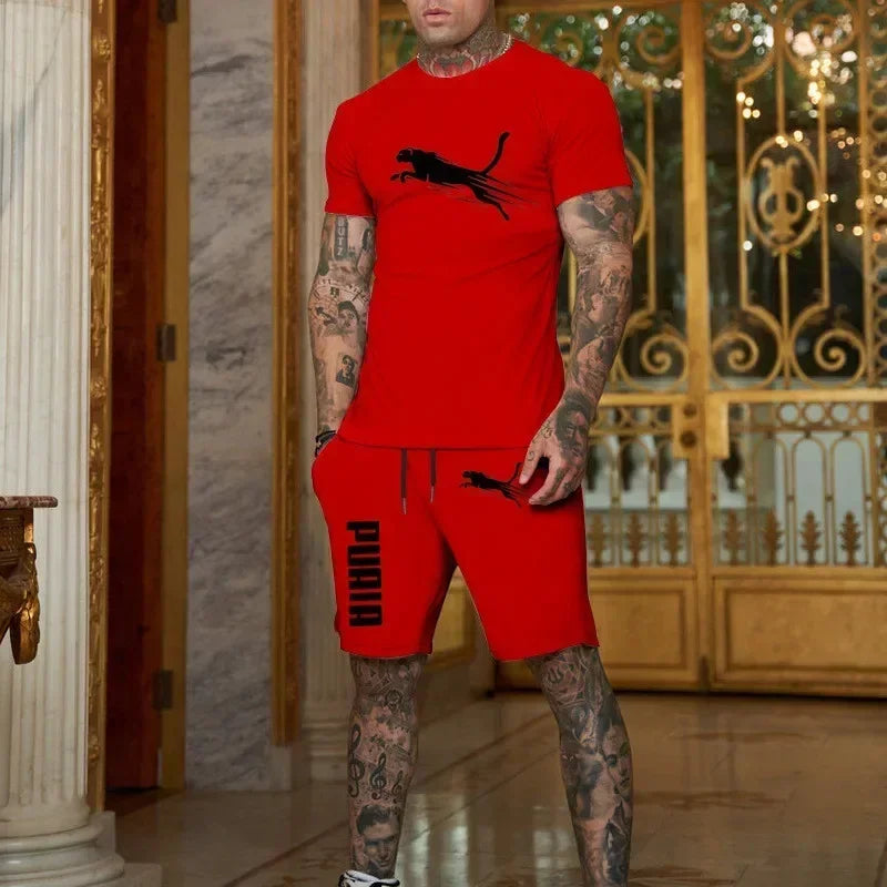 Latest hot selling Fashion and Casual Summer Outdoor Sports Set Men's Breathable T-shirt and Shorts Casual Fashion Two-piece Set