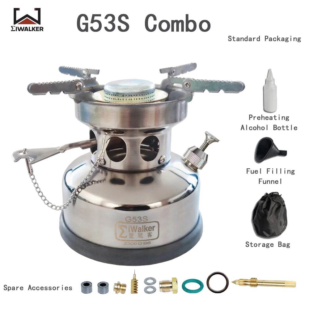 IWALKER G53S Outdoor Camping Gasolin e Stove, Silent Burner, Suitable for Travel, Picnic and Emergency Scenarios