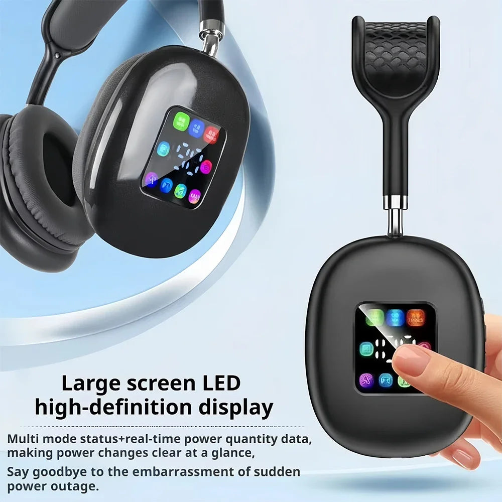 KEBIDUMEI Bluetooth 5.3 Headphones with LCD Screen Noise Cancellation Wireless Headsets with FM Radio 3.5mm Over Ear Earphones
