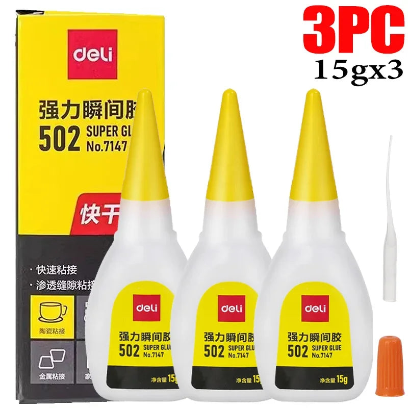 1-10Pcs Deli 502 Super Glue Instant Quick-drying Cyanoacrylate Adhesive Leather Rubber Wood Metal Strong Bond Liquid Glue Tool