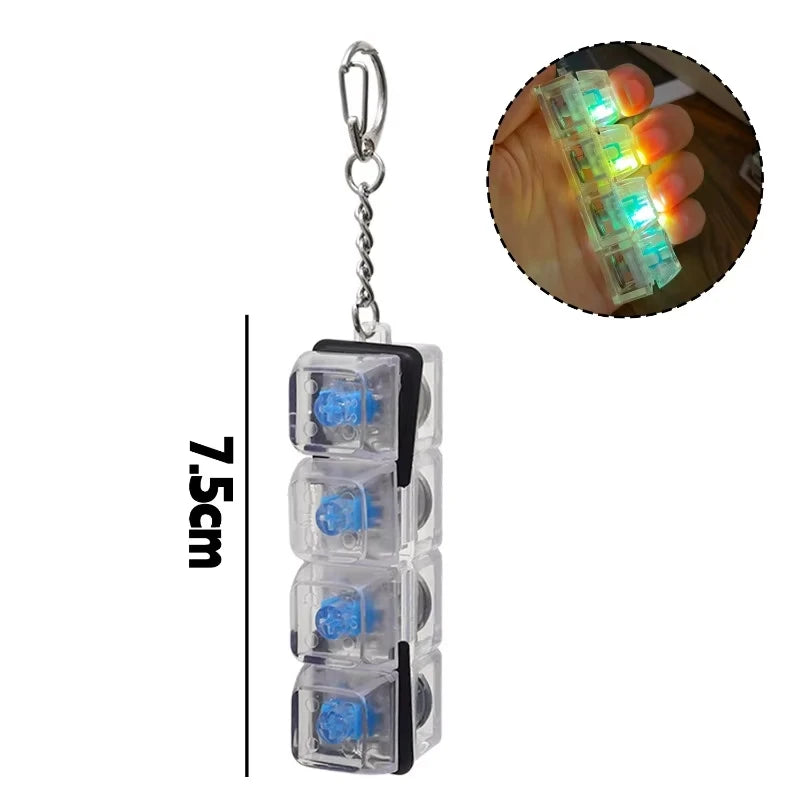 Light Up 4 Keys LED Finger Keyboard Keycap Stress Relief Fidget Toy Keychain Pinch Tester Office Desk Accessory