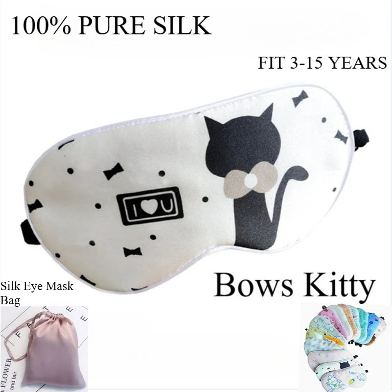 Kids Cartoon Silk Sleep Eye Mask,100% Silk16 Momme Adjustable Elastic Strap Full Blackout Eye Cover for 3-15 Years Old Children