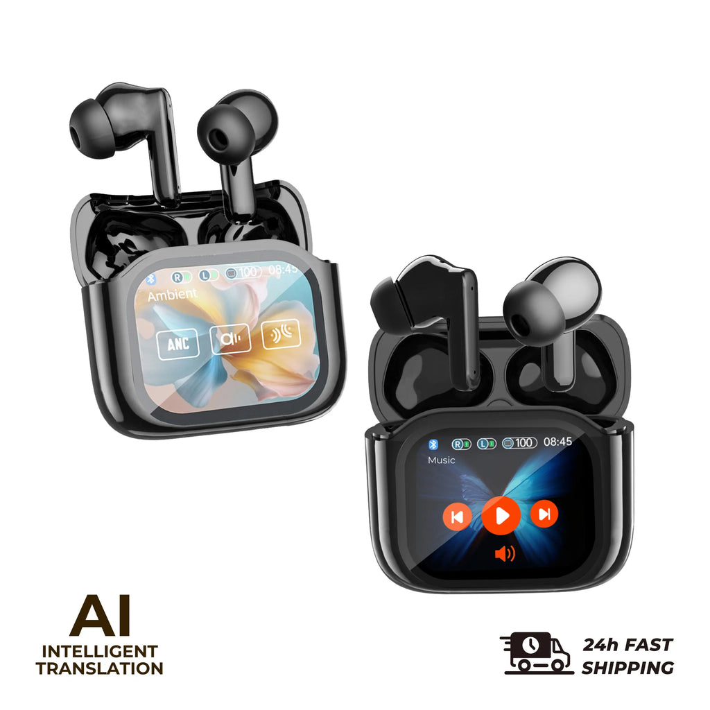 2PCS Touch Screen Translation Headphones 144 Languages Two-Way Real Time Translator Headsets Travel Business Bluetooth Earbuds