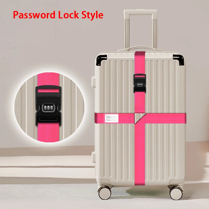 Nylon Cross Luggage Straps with Name ID Card Adjustable Bundling Packing Baggage Belt Password Lock Anti-lost Travel Accessories
