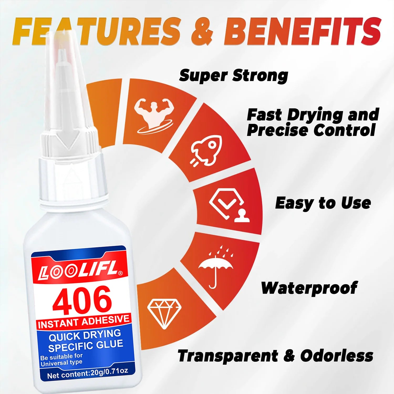 LOOLIFL 406 Glue Instant Quick Dry Cyanoacrylate Strong Adhesive Universal Fast Repairing Glue For Wood Plastic Jewelry Glue