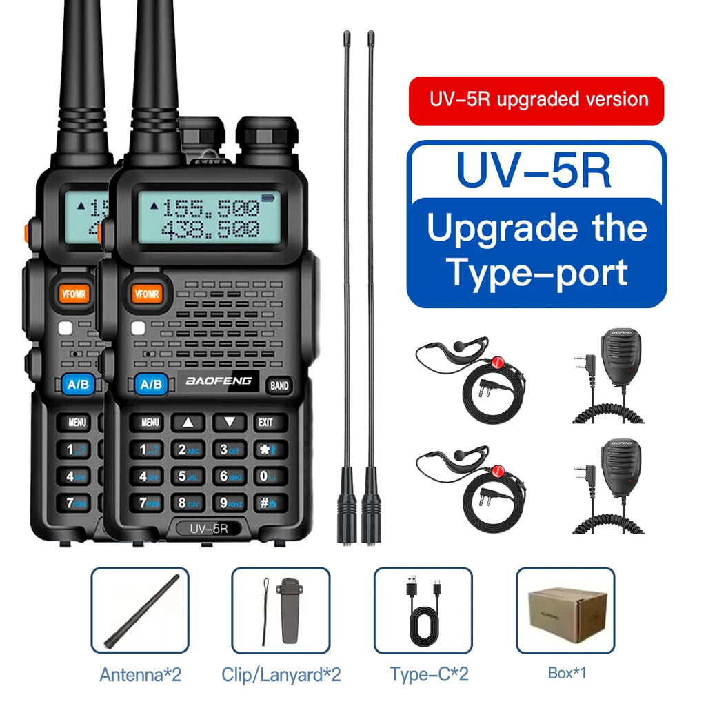 1PC/2PCS baofeng uv 5r USB Long Range Ham Amateur With FM Radio Long Range Portable Two Way Radio Baofeng CB Radio walkie talkie