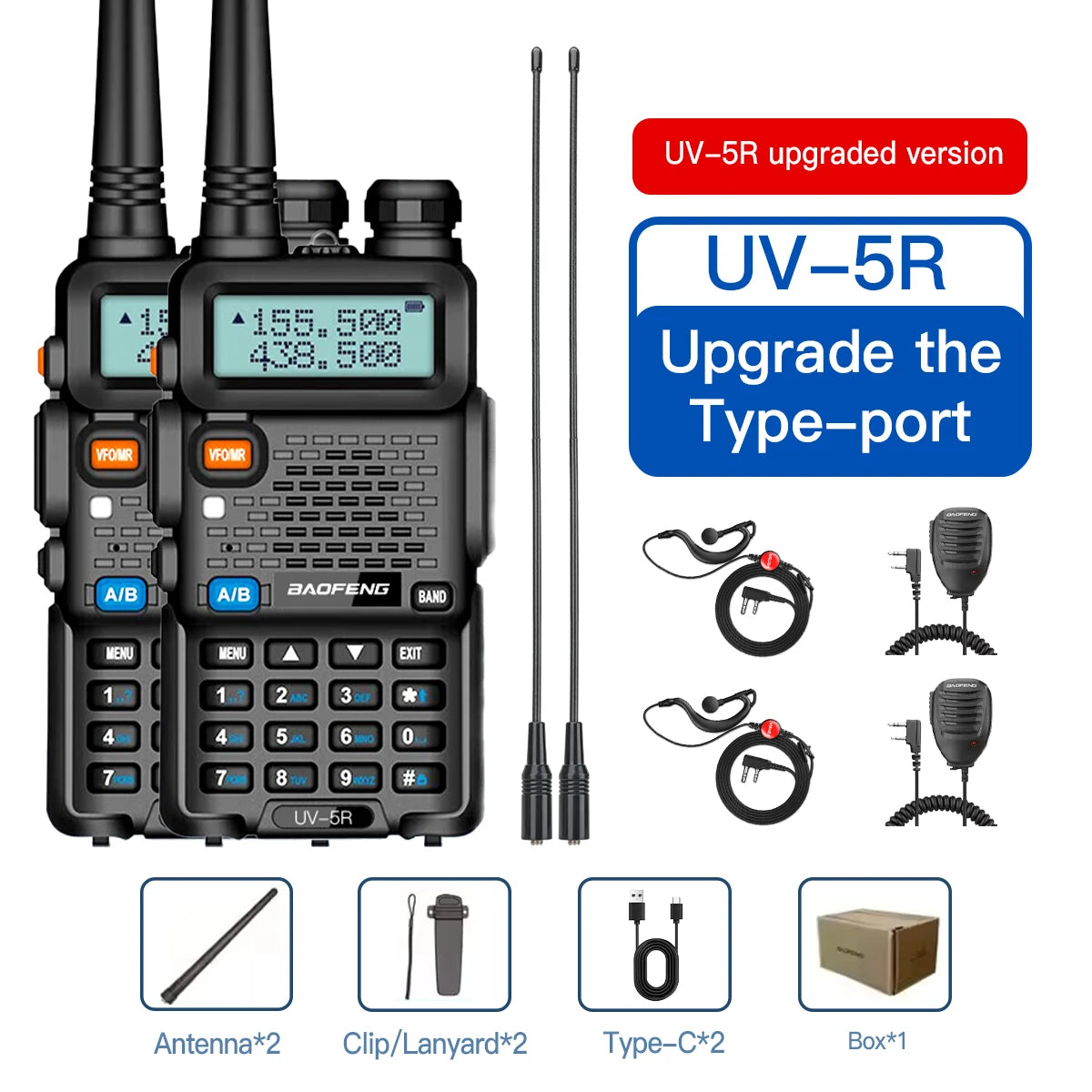 1PC/2PCS baofeng uv 5r USB Long Range Ham Amateur With FM Radio Long Range Portable Two Way Radio Baofeng CB Radio walkie talkie