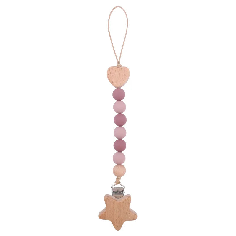 Baby Anti Drop Chain Beech Star Clips Toddles Soothing Teeth Silicone Beads Pacifier Chain Newborn Appease Infant Dummy Holder