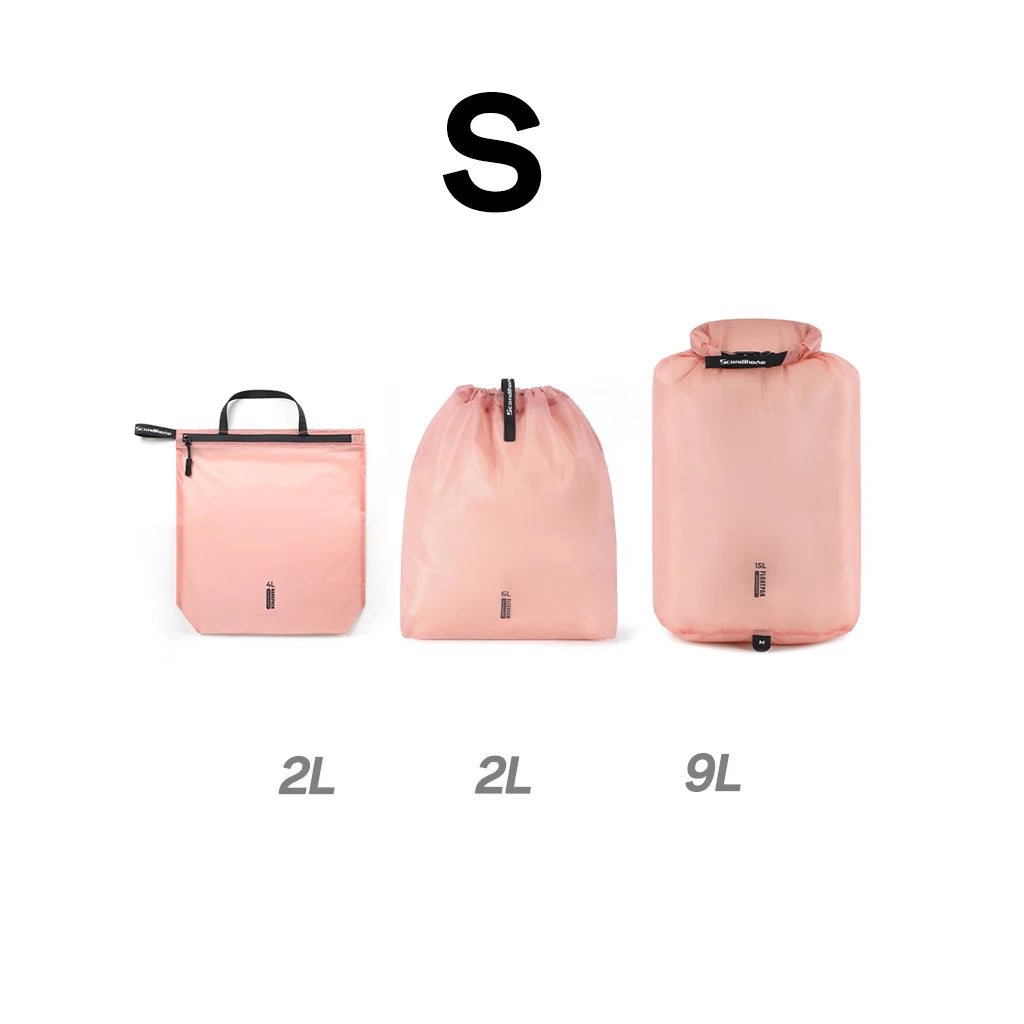 15D Nylon Waterproof Travel Bag IPX5 Ultra-light Dry Bag Drawstring Pouch Zipper Storage Case for Swimming Fitness Outdoor Sport