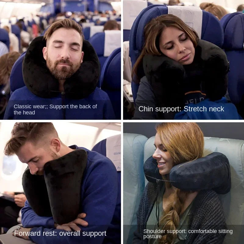 Neck Pillow Travel U-shaped Inflatable H Shape  Multitool Hooded Nap Pillow Outdoor Car Long-Distance Aircraft Neck Pillow