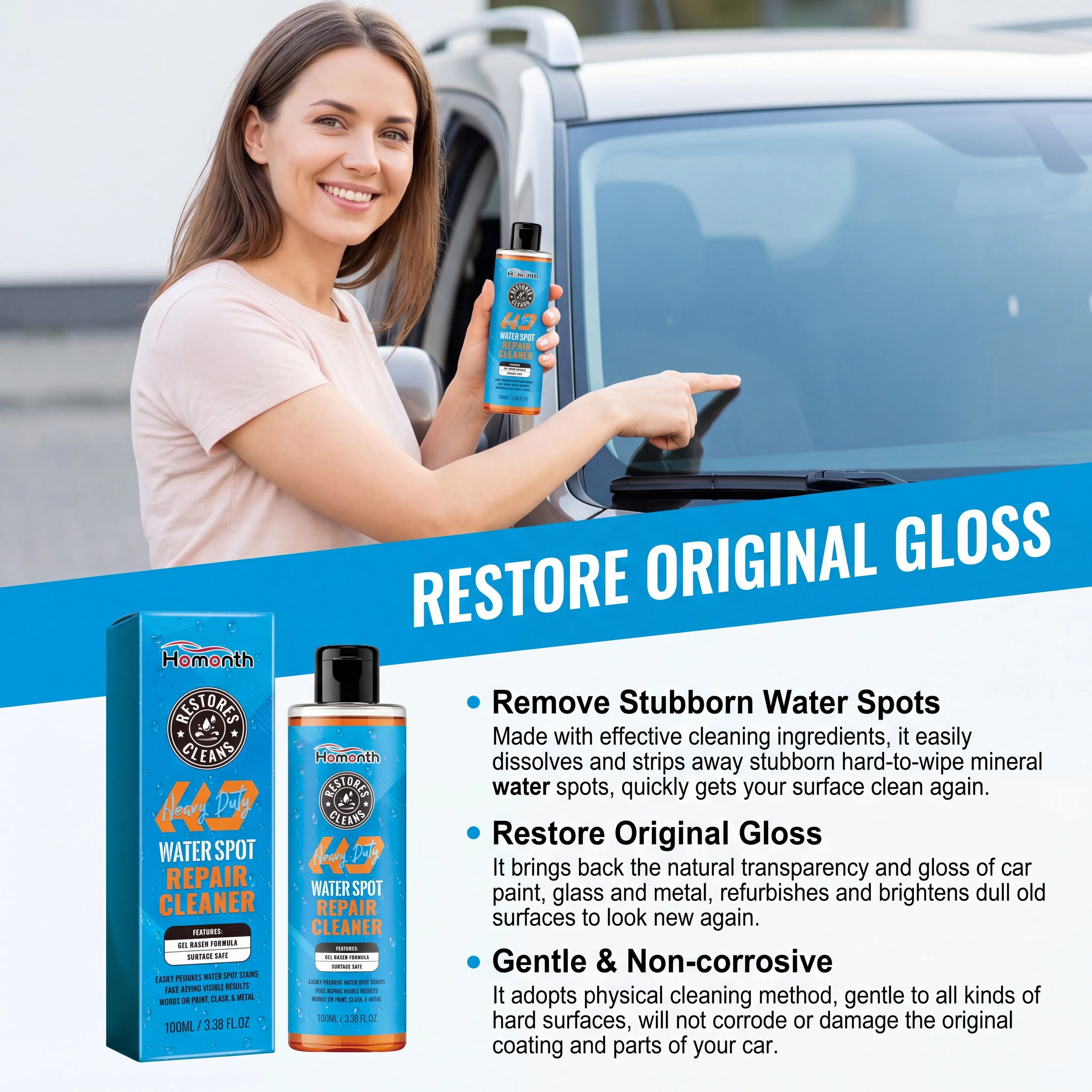 Car Water Spot Remover Hard Water Stain Remover for Car Paint Glass Metal Automotive Detailing Restores Shine 100ml Autocare