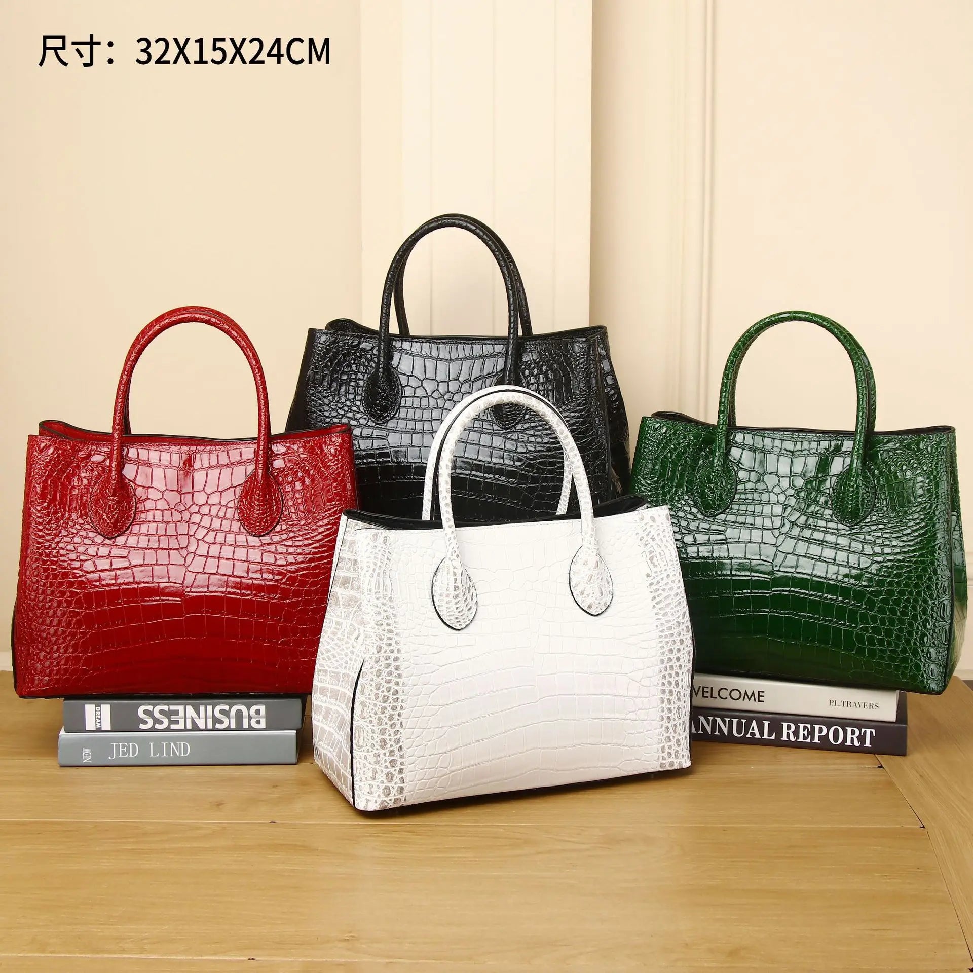 2026 New Crocodile Belly Pattern Women's Bag Large Capacity First Layer Cowhide Handbag Shoulder Crossbody Ladies Bag
