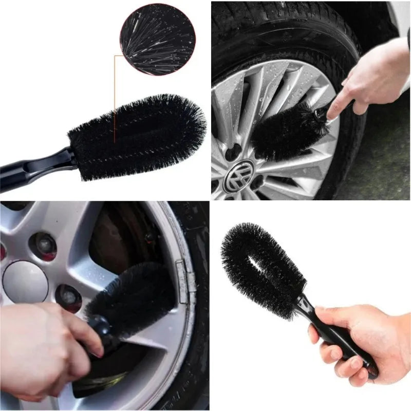 Car Wheel Cleaning Brush Professional Tire Auto Detailing Wet and Dry Wheel Rim Clean Brush Accessory
