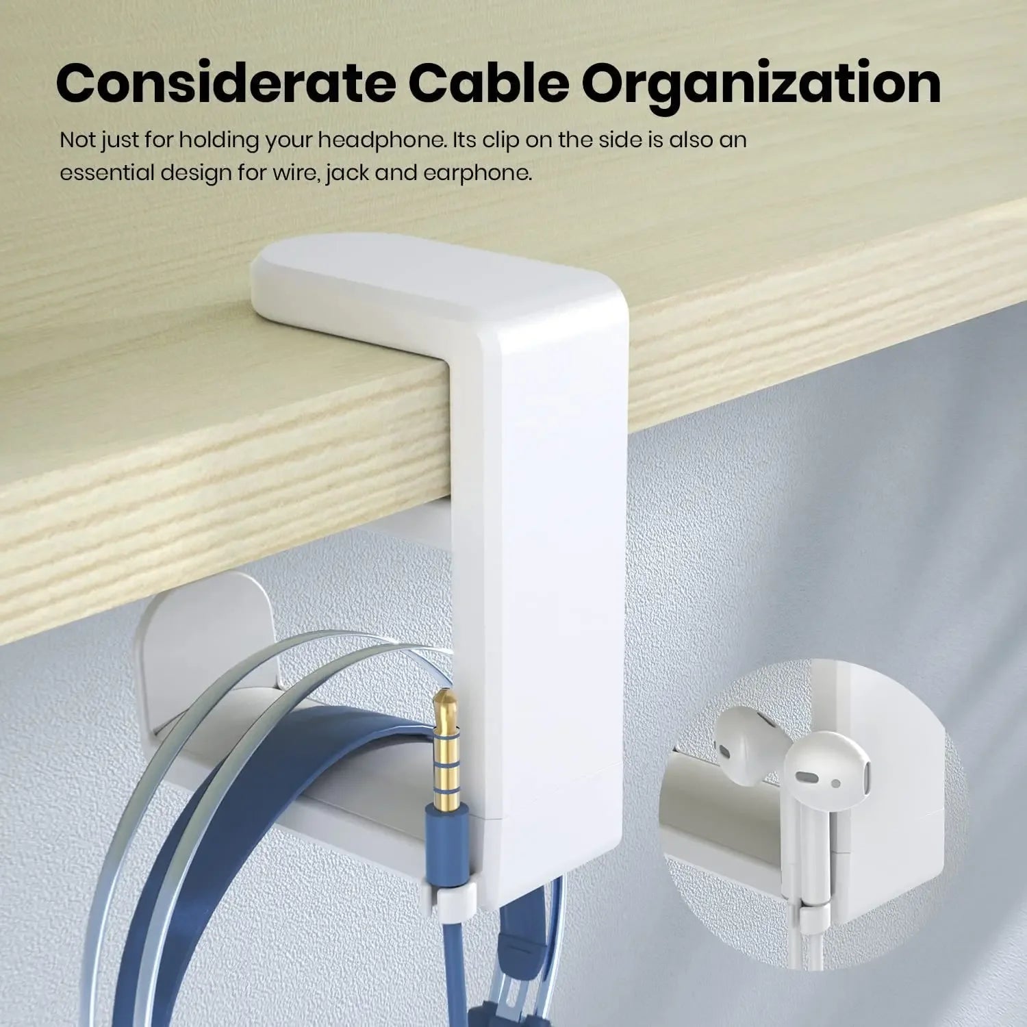 Drilling Free Installation Headset Desk Hook Adjustable Earphone Clip Non Slip Gaming Headset Holder Stand for Office Travel