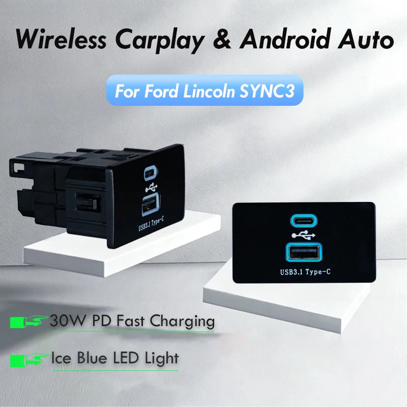 Wireless Carplay Android Auto for Ford & Lincoln SYNC3 USB HUB Type-C Multimedia Interface Module ML3T-14F014-AC HC3Z-19A387-D