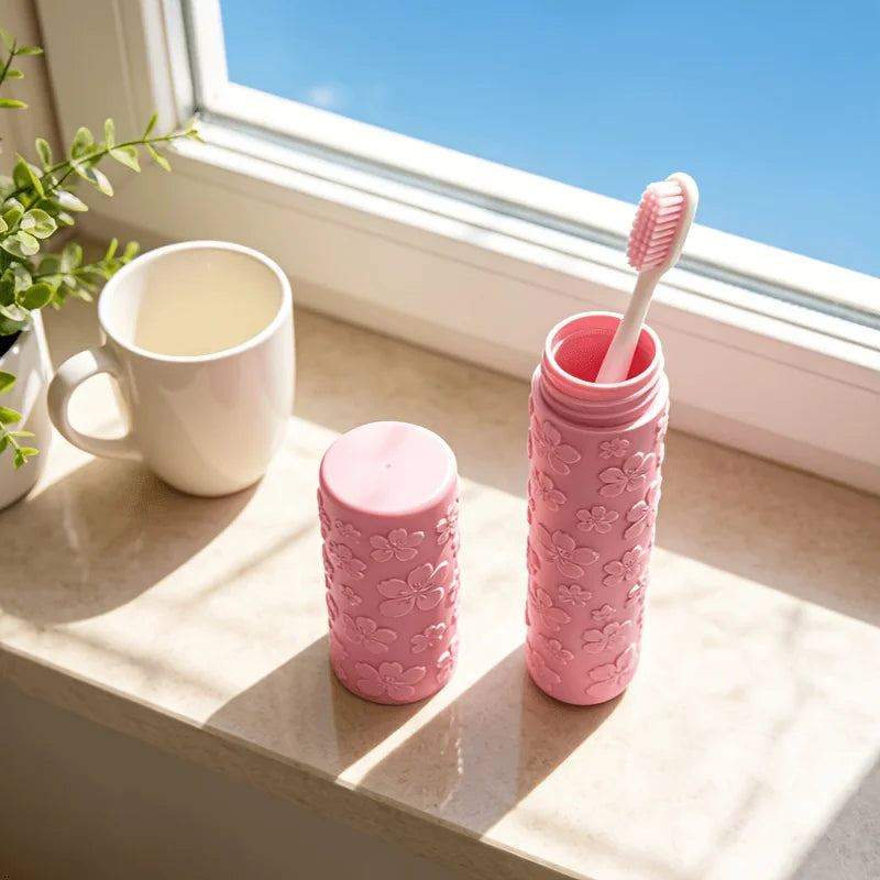Flower Emboss Toothbrush Storage Tube, Compact Travel Toothbrush Case, Protective Toothbrush Holder for Camping Business Trip &