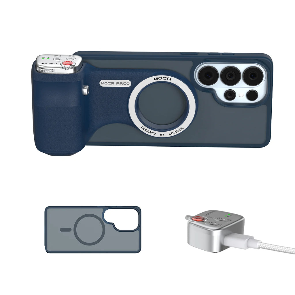 COMITOK MOCA ARCO Magnetic Camera Grip for Galaxy S26 Ultra Detachable Remote Handle with Matching Case for Vlog Video Selfie
